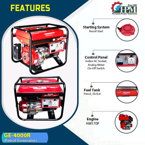 3.5 KVA Portable Petrol Generator with lpg,  Model GE-4000R